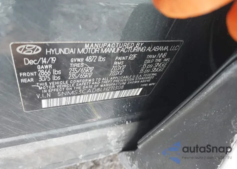 2020 Hyundai Santa Fe Sel from USA, damaged, VIN 5NMS3CAD8LH211308